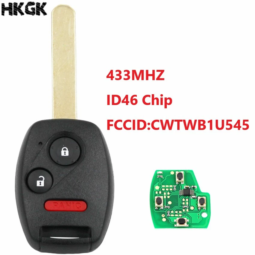 

2 + 1 кнопки дистанционного ключа 433 МГц с CWTWBIU545 ID46 чип для Honda Pilot 2005-2008