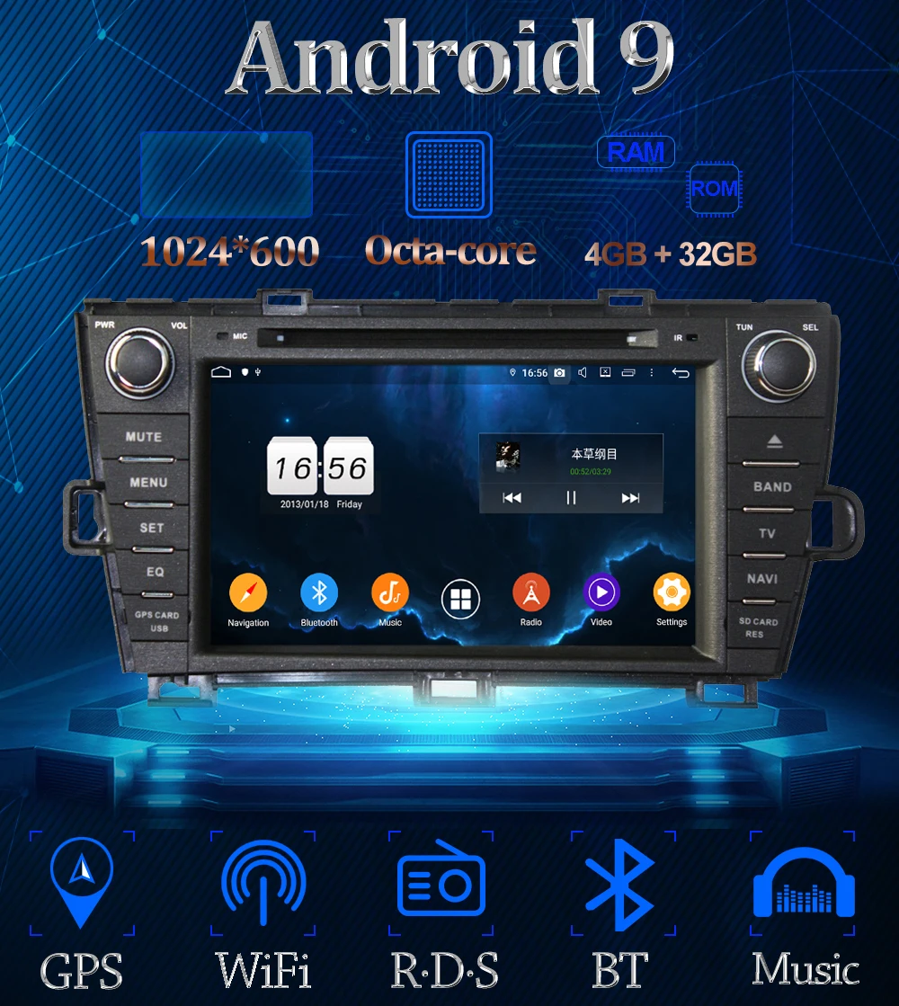 Top 8" Owtosin Car Radio Multimedia Video Player Navigation GPS Android 9.0 For Toyota Prius 2009 2010 2011 2012-2015 Car 4GB RAM 0