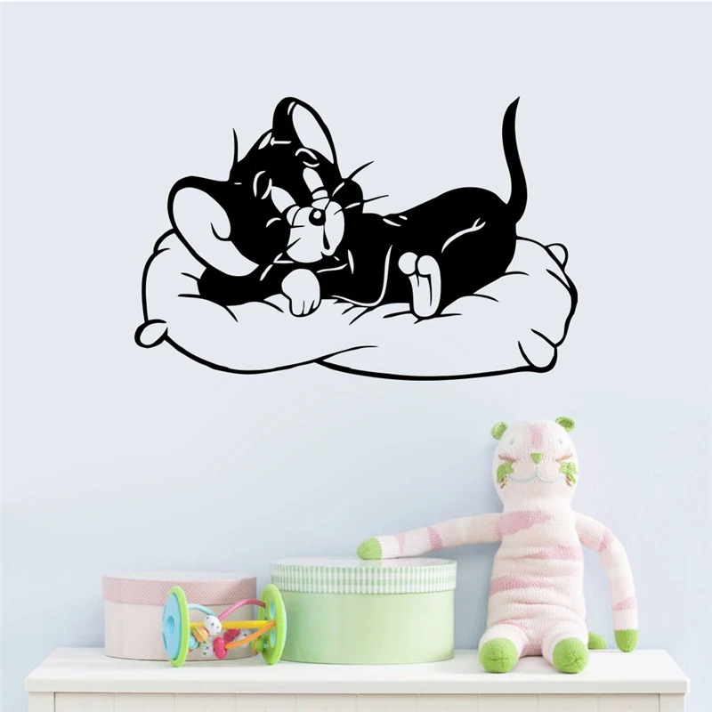 cartoon art movies tom cat sleeping wall stickers for kids room bedroom