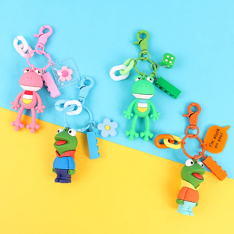 

Cartoon 3D Big Eye Frog Doll Keychain Cute Soft Rubber Animal Key Chain Women Bag Charms Pendant Accessories Keyring Gift