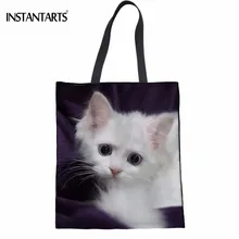 INSTANTARTS милое 3D домашнее животное кошка/котенок принт Женская хлопчатобумажная хозяйственная сумка модная многофункциональная сумка для покупок многоразовая эко-сумка