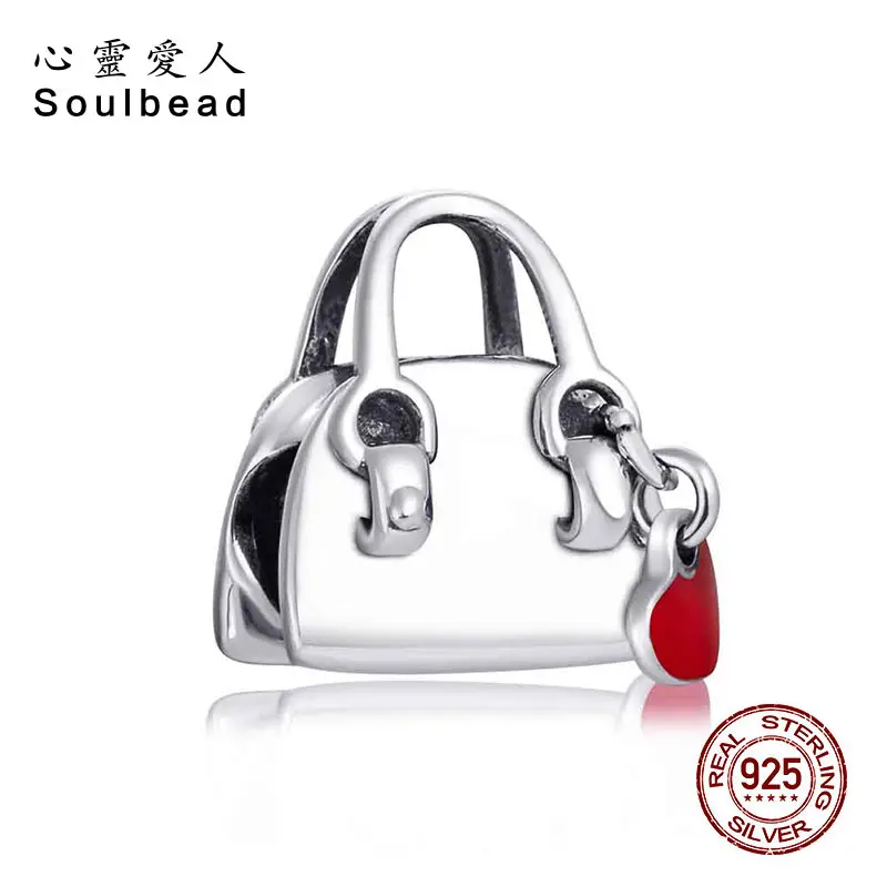 Сумка с красным сердечком Soulbead Серебряные Брелки для покупок 925 Оригинальные