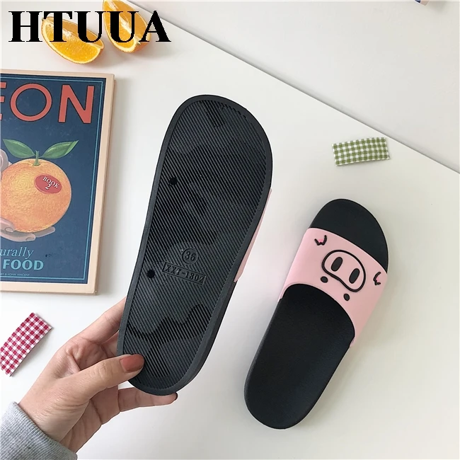 HTUUA/милые тапочки с рисунком поросенка Женские летние шлепанцы на плоской
