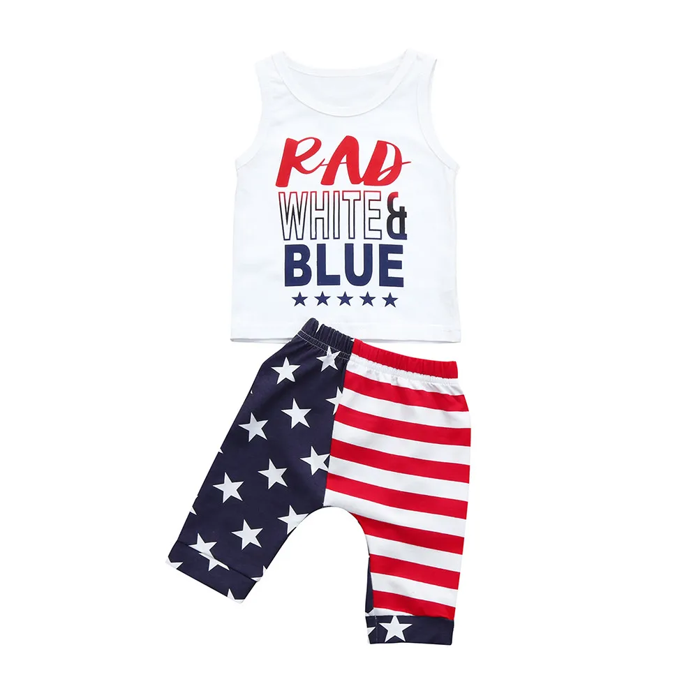 

Fashion Toddler Baby Girl Clothes Boys Stars Striped Tops Vest T Shirt 4th Of July Outfits Set Children Clothing Kids Clothes
