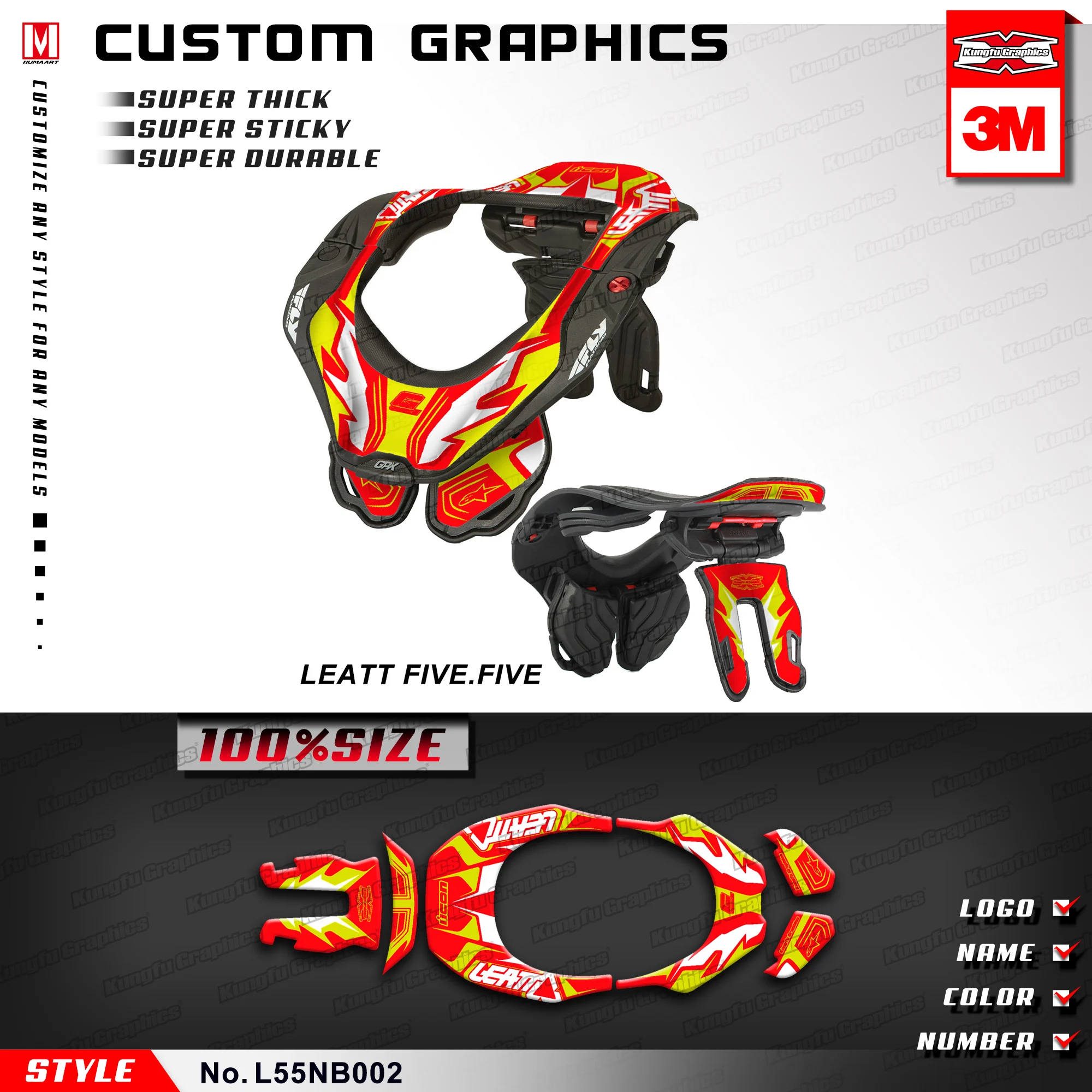 

KUNGFU стикеры мотокросса MX наклейки на шею Leatt 5,5 2012-2016 (Стиль № L55NB002)
