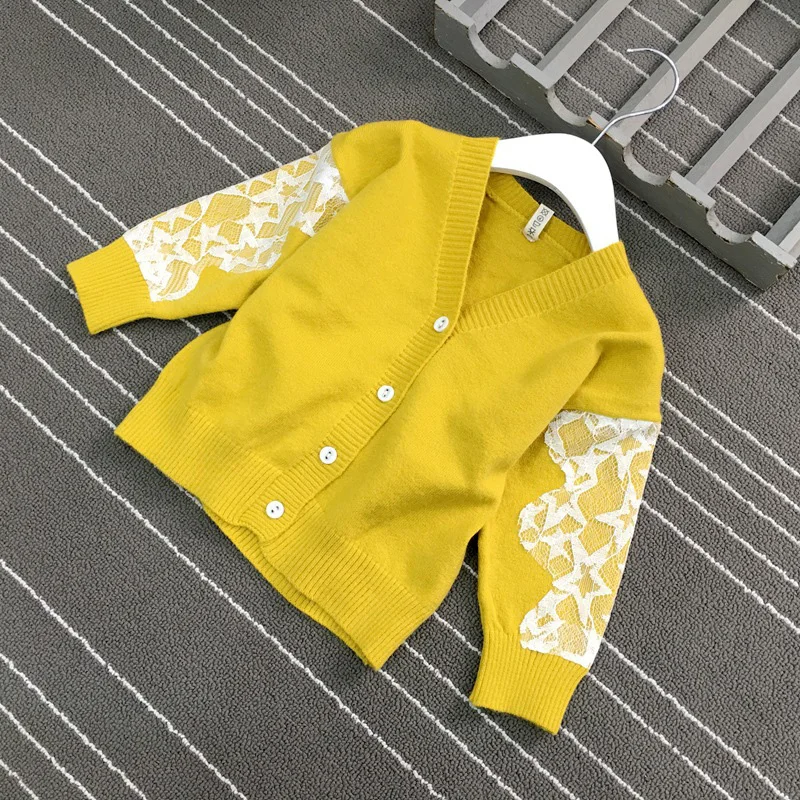 WOTTAGGA 2019 Spring Girls Fashion Knitted Cardigan Mesh Decorated Toddler Sweater New Arrivals WOTTAGGA 2019 Spring Girls Fashion Knitted Cardigan Mesh Decorated Toddler Sweater New Arrivals