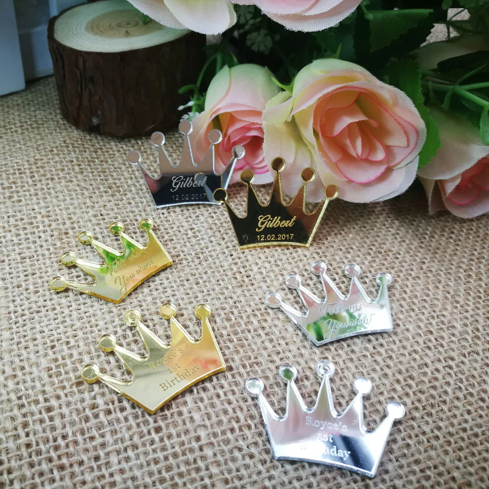 60 шт персонализированные золотые прозрачные короны оптимизированный акриловый стол центральный декоративный для Бэйби шауэра подарки дары на день рождения
