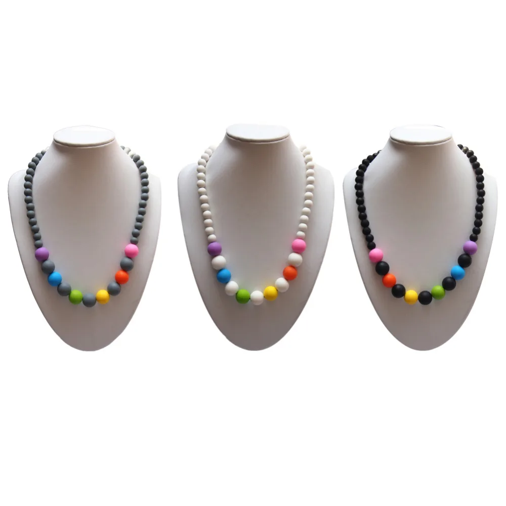 Safe Chewable Teether Necklaces Silicone Baby Teething Necklace Beads
