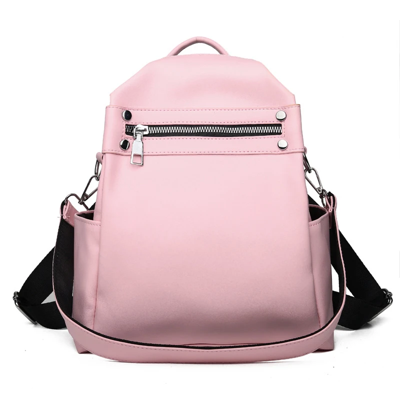 

Women Multi-function Soft PU Zippers Rivets Backpacks Female Solid Large Capacity Travelling Bags Teenage Girls School Bag