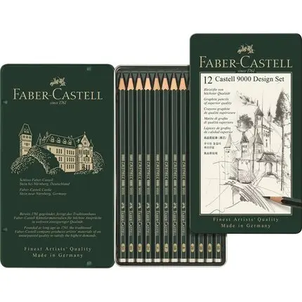 Faber Castell 12 9000 119604 набор дизайна/119605 Художественный набор графитовый карандаш для рисования черчения жестяная коробка 12 шт. Германия - Цвет: 119604 Design set