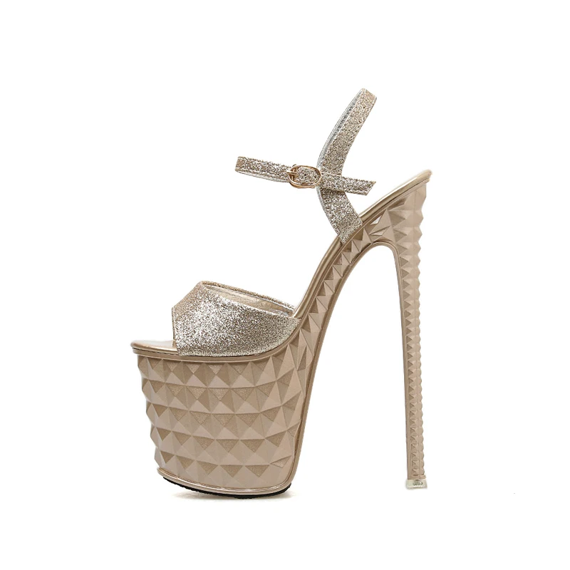 Сандалии-гладиаторы на каблуке 20 см, женская обувь для стриптиза, Летние свадебные вечерние туфли, модные золотые сандалии на высокой шпильке и платформе