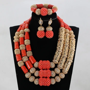 

Fantastic Original Coral Beads Women Jewelry Set Chunky Bold Statement Coral Wedding Necklace Jewelry Set Nigerian Brides CNR238