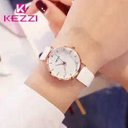Бренд KEZZI Роскошный Кристалл Большой кожаные часы женские классические белые круглые водостойкие кварцевые наручные часы платье Reloj Mujer