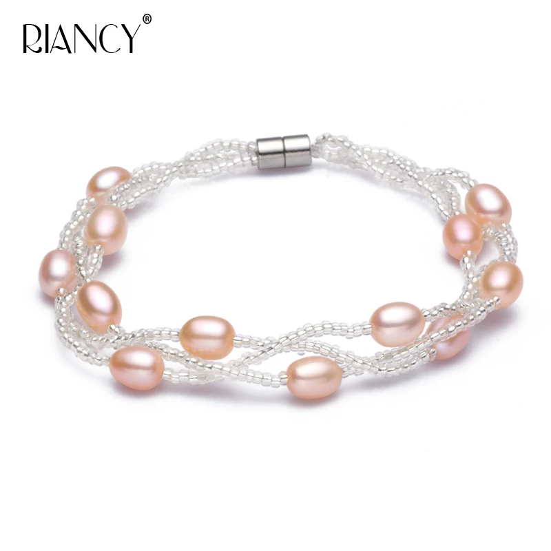 

Fashion natural freshwater pearl bracelet for ladies pearl Bracelet jewelry rice-shaped Multi-layer pearls brcelets