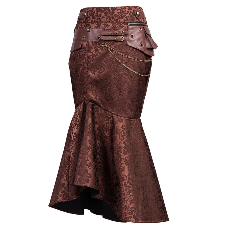 Sladuo Plus Size Vrouwen Vintage Brown Brocade Met Zakken Lange Mermaid Gothic Hight Taille Steampunk Victoriaanse Rokken Sladuo Plus Size Vrouwen Vintage Brown Brocade Met Zakken Lange Mermaid Gothic Hight Taille Steampunk Victoriaanse Rokken
