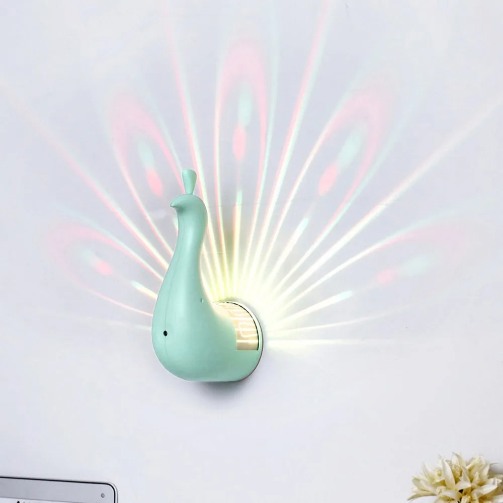 3D креативный Павлин светильник Настенный светильник пульт дистанционного управления Светодиодный проекционный ночной Светильник цветной Usb Ночной светильник светодиодный настенный светильник для спальни