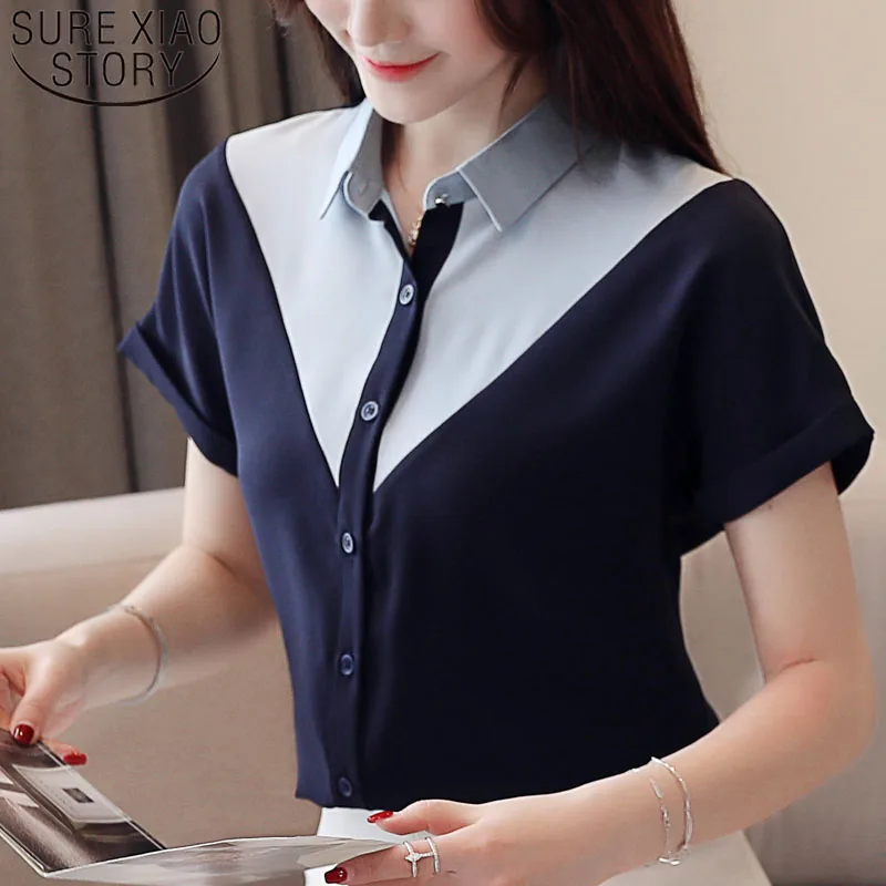 Women blouse plus size shirts chiffon short sleeve chiffon blouse blusas mujer de moda 2019 women tops women blouses 3413 50