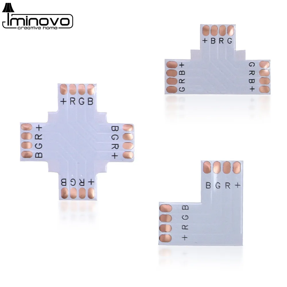 

LED Strip Connector Free Welding 4pin 10mm Power T L Shape Chip Adaptor for RGB Strip Light 5pcs/lot