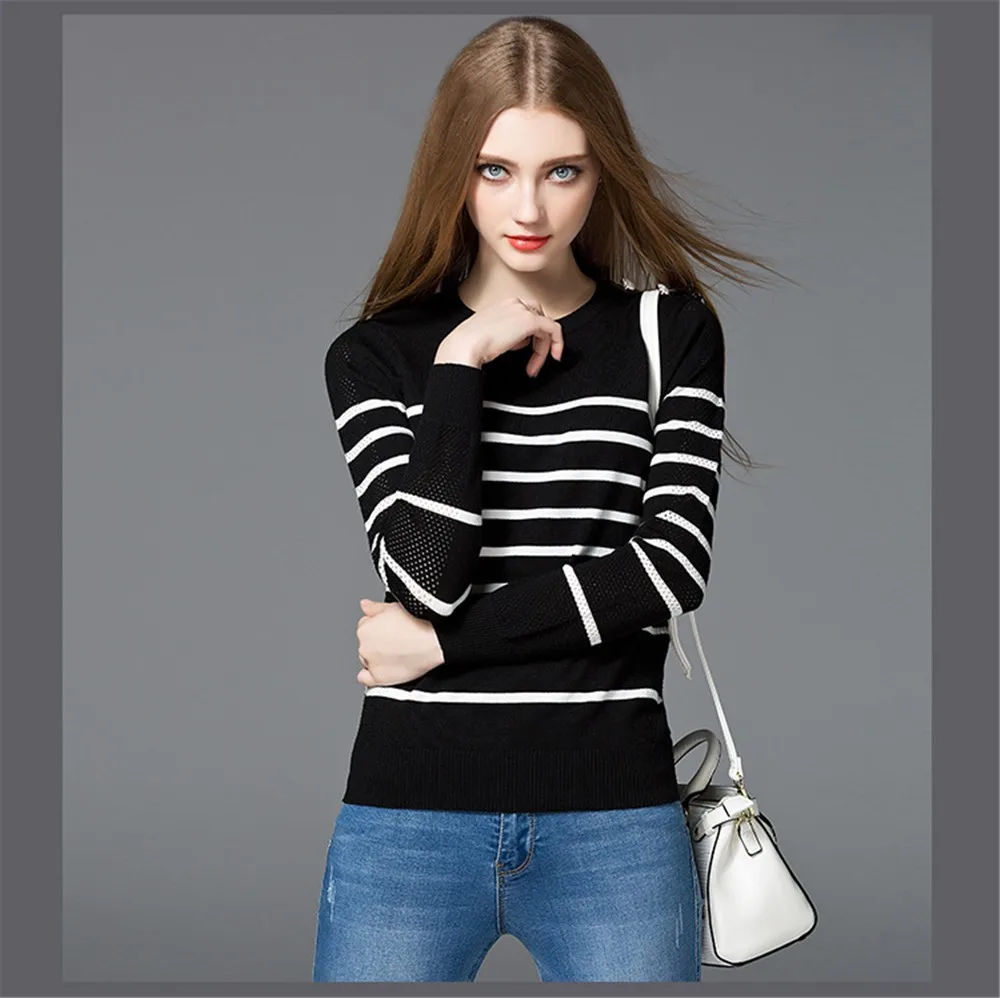 Striped Women Blouses 2017 Spring Blouse Women Blusa Feminina O-neck Knitted Blouse Women Sweater Autumn Pullover Shirt (16)