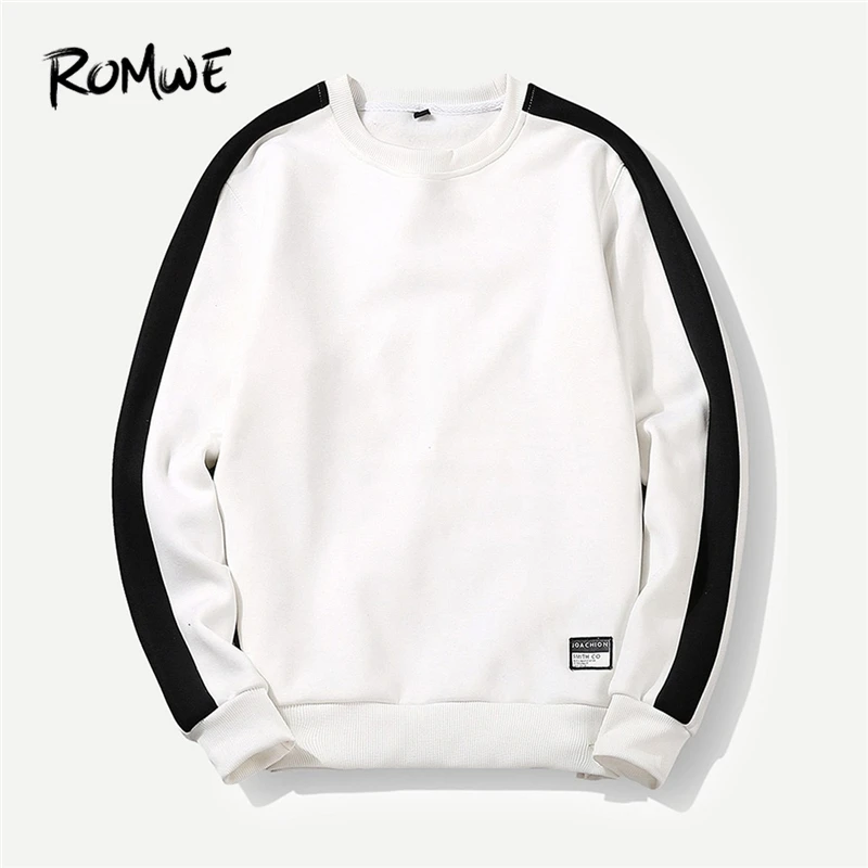 

ROMWE Men White Colorblock Sweatshirt Mankind Clothes Fashion Casual Autumn Long Sleeve Male Spring Clothing Mens Pullovers