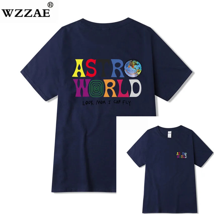Navy Blue Новая модная футболка Мужская хип-хоп женская футболка Трэвиса Скотта астромира Харадзюку футболки с надписью WISH YOU WAS HERE - Цвет: Navy Blue
