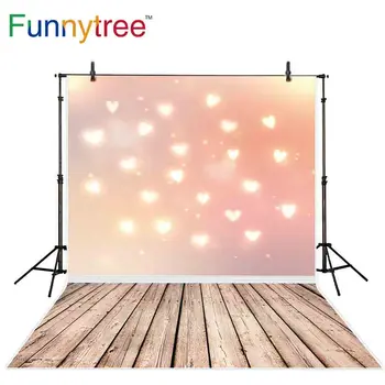 

Funnytree backdrop for photographic studio glitter heart bokeh Valentine's Day vintage wood floor background photobooth prop