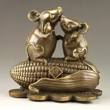 Изысканный редко Китайский ручной работы кукурузы Мыши компьютерные Медь статуя