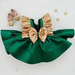 Милое изумрудно-зеленое платье трапециевидной формы с блестками и цветочным узором для девочек рождественские праздничные платья на день
