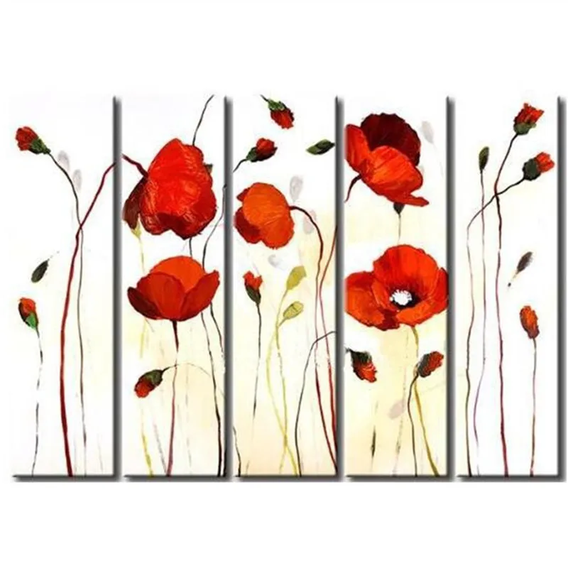 

Handmade Acrylic Red Floral Paintings Home Decor Wall Art Handpainted Abstract Flower Oil Painting on Canvas 5 Piece Pictures