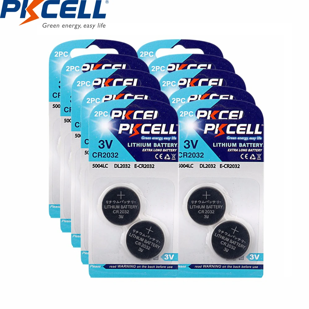 20 шт. 10 карт PKCELL литиевая батарея cr2032 DL2032 CR 2032 KCR2032 5004LC ECR2032 3 в кнопочные батарейки