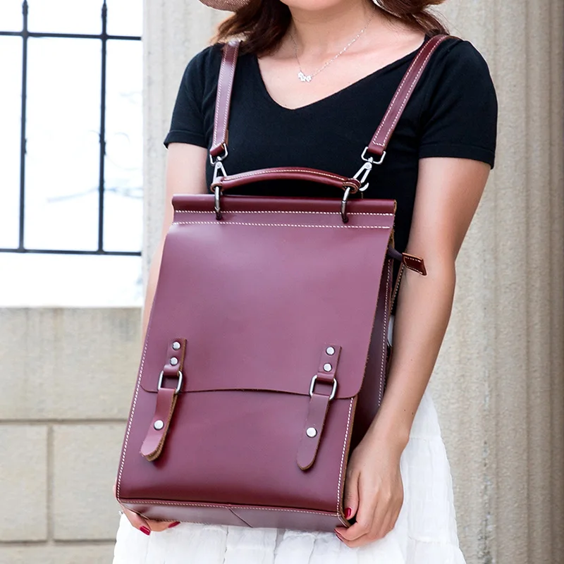 

Fashion Women Genuine Leather Backpack Solid Cow Leather School Daypack For Girls Functional Waterproof Backpack Mochila