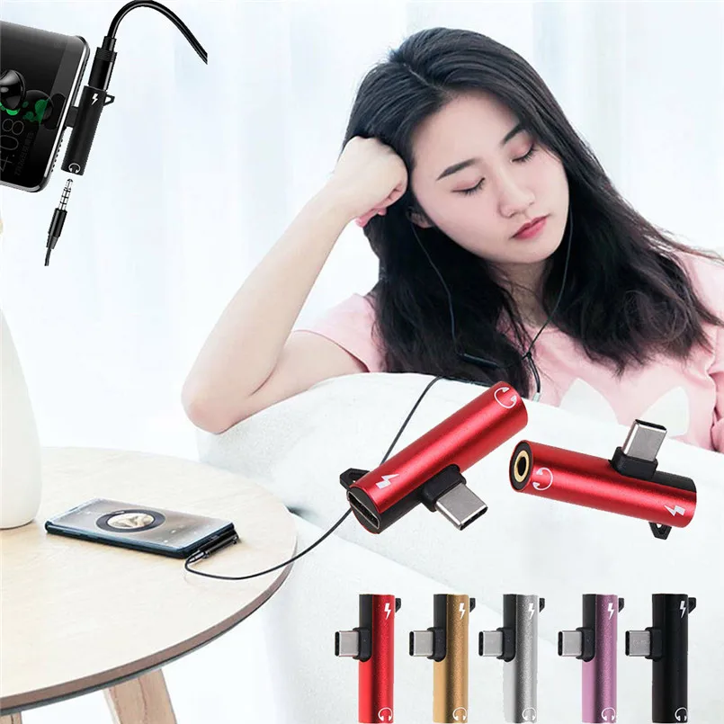 Mini & Slim 2 In 1 Multifunctional Type-C Cable Adapter Charge And Headphone 3.5mm Head Aux Audio USB C Cable 40MAY1511
