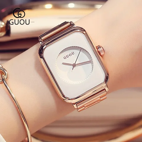 Pulseira de Quartzo Cinto de Aço Relógio de Pulso de Luxo Guou Marca Feminina Relógios Inoxidável Moda Moderna Feminino Bayan Kol Saati