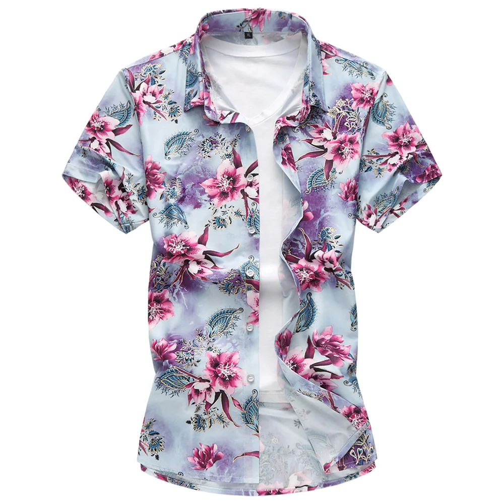 

Men's Floral Pattern Dress Shirts Short Sleeve Thin Shirt Male Summer New 2018 Clothes Blouse Big Size M-5XL 6XL 7XL Menswear