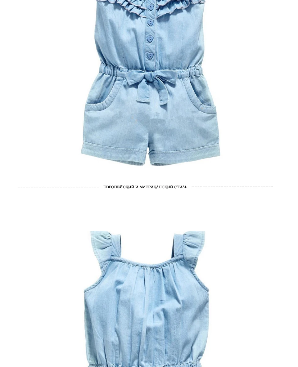 LONSANT/ г. Летняя одежда для маленьких девочек; джинсовые комбинезоны; синие хлопковые потертые джинсы; комбинезон без рукавов с бантом; N30