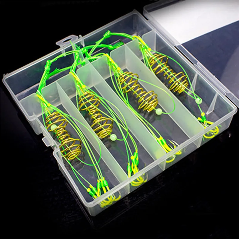 

4PCS pesca fishing hook Spring Lure Fluorescent anti-hanging end throw rod hook explosions hook Waist drum bait cage