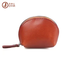 JOYIR Genuine Leather Coin Purse Woman Men Vegetable Tanned Leather Wallet Coin Holder Shell Zipper Coin Bag Mini Purse Bag K005
