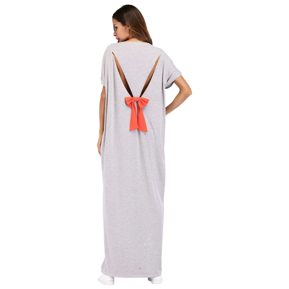 

#R187047 Hot Sell European and American Bow Open Back Flower Craft Dress Muslim Robe Gowns Abaya Musulman Vestidos Fashion