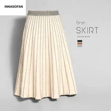 INNASOFAN теплая трикотажная юбка Женская осенне-зимняя плиссированная юбка модная Высококачественная шикарная юбка с высокой талией