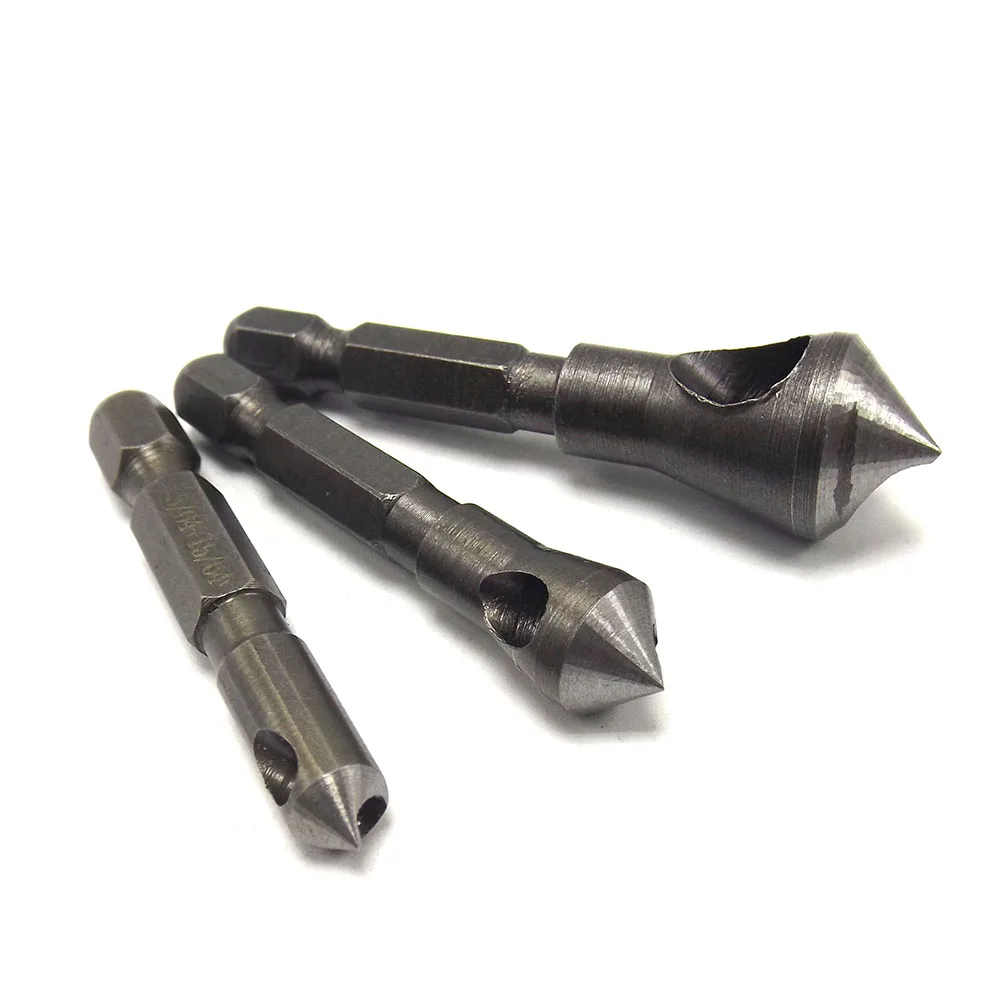 

100Pcs DHL Free Shipping 3pcs Woodworking Countersink Deburring Drill Bit Hex Shank Chamfer Wood Saw Countersink Bits