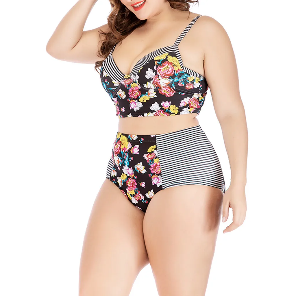 

Women Print Sling Bikini Set High Waist Swimwear Swimsuit Push Up Padded Bikini Beachwear Plus Size XXXXL FFE1