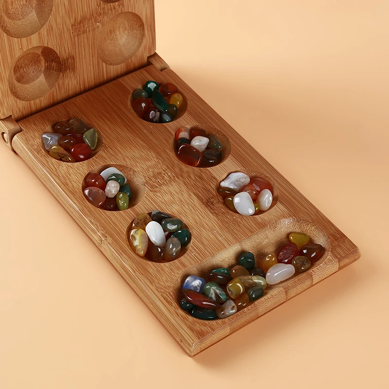 

Children Educational Toys Board Game Folding Bamboo Board Natural Agate Stone Travel Game For Children Board Strategy Game
