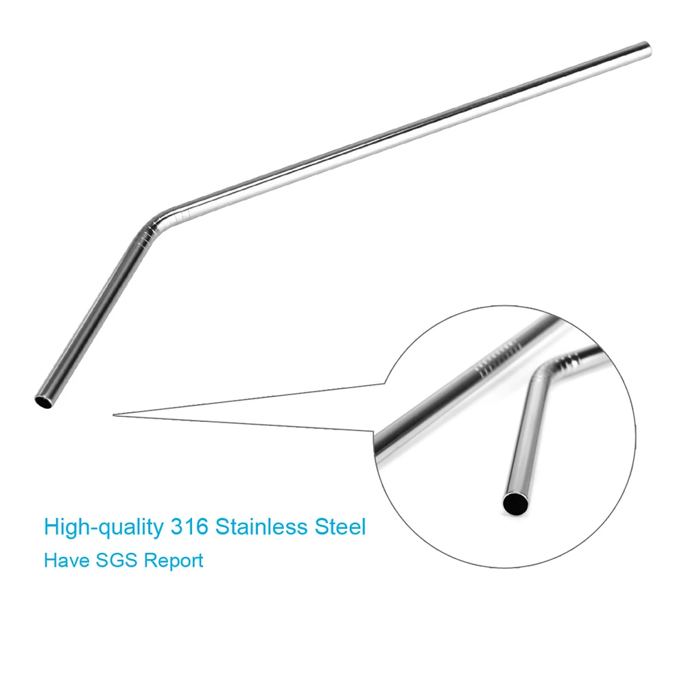Food Grade Stainless Steel Metal Reusable Drinking Straws Set for Cocktail Latte Iced Tea with 2 Cleaning Brushes