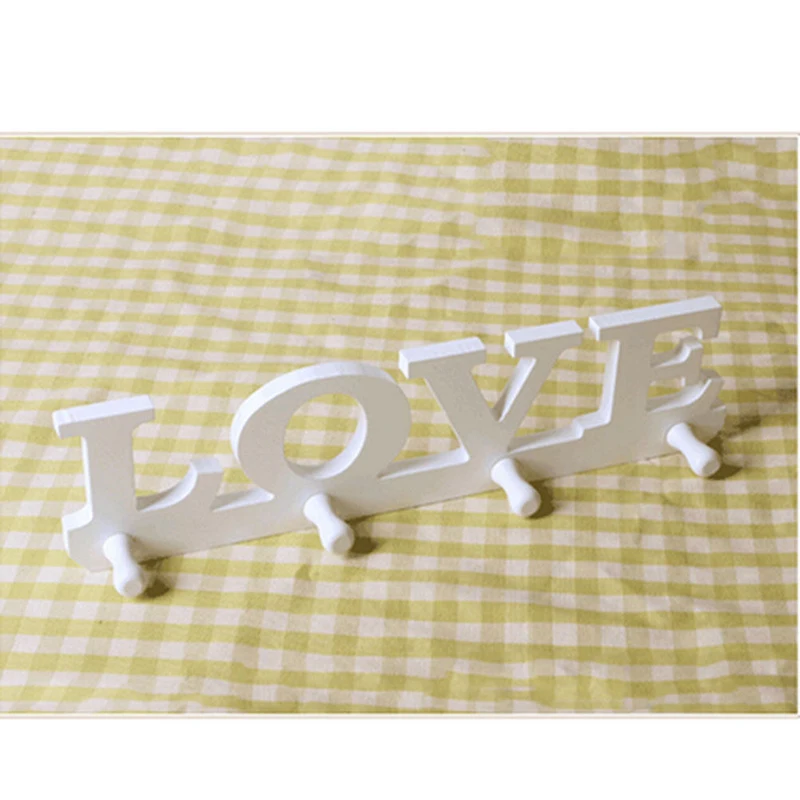 DIY 1pc White 4Hooks Love Clothes Robe Hat Towel Bag Key Holder Wall Hanger