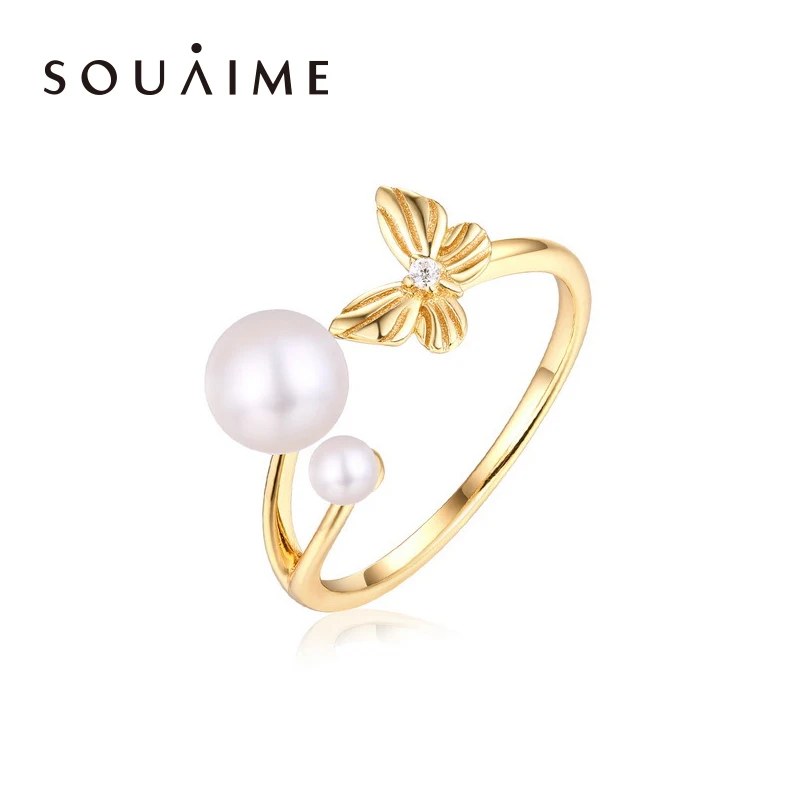 

SOUAIME Natural Pearl Ring S925 Silver Inlaid Freshwater Pearls Europe And America Jewelry Ladies Fine Jewelry