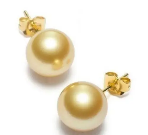 

HOT AAA+10-11MM NATURAL SOUTH SEA GENUINE GOLD PEARL EARRING new Tibetan gold