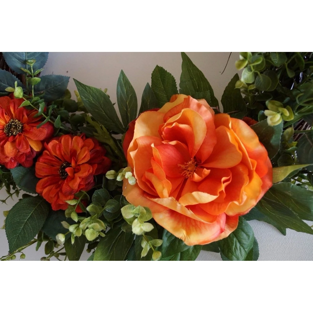 Summer Wreath, Orange Rose Country Rustic Roses Eucalyptus Wreath (3)