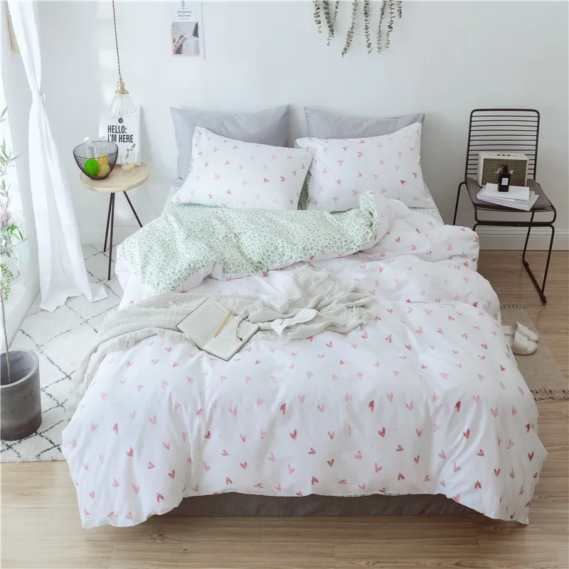 

Light White Print Bedding Sets Bed Linen Fashion Simple Style Bedding Set Winter Full Queen Size Duvet Cover Set Cotton Soft