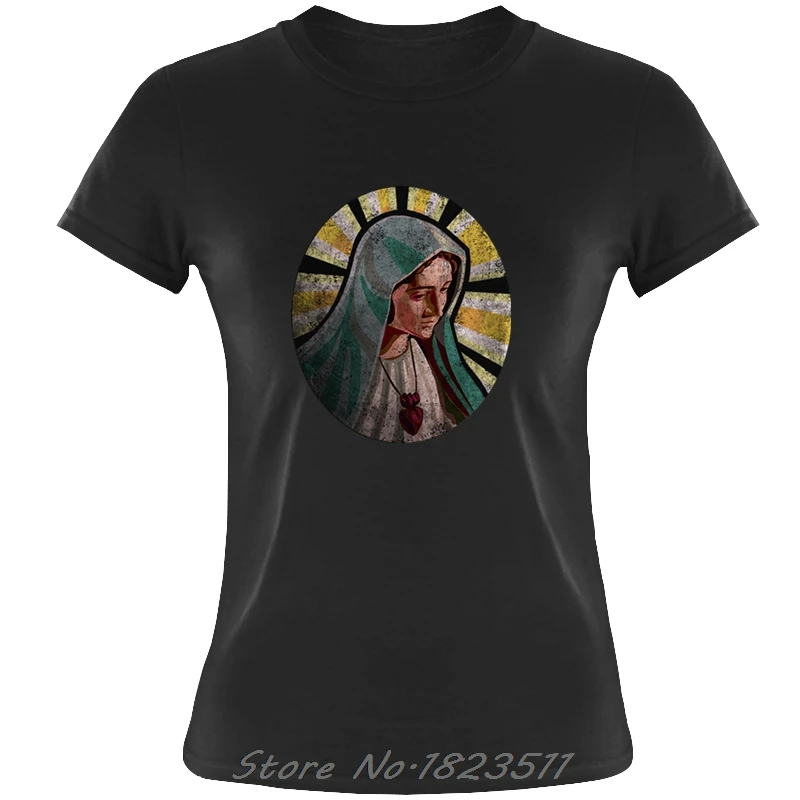 

New T Shirts Women Funny Basic Models Holy Mary T-Shirt Maria Mother Bloody Christ Jesus Religion Ave Church Holy Shirt Tees