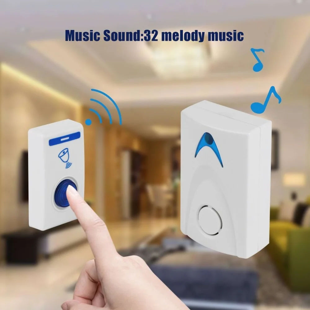 LED Wireless Chime Door Bell Doorbell & Wireles Remote control 32 Tune Songs White Home Security Use Smart Door Bell